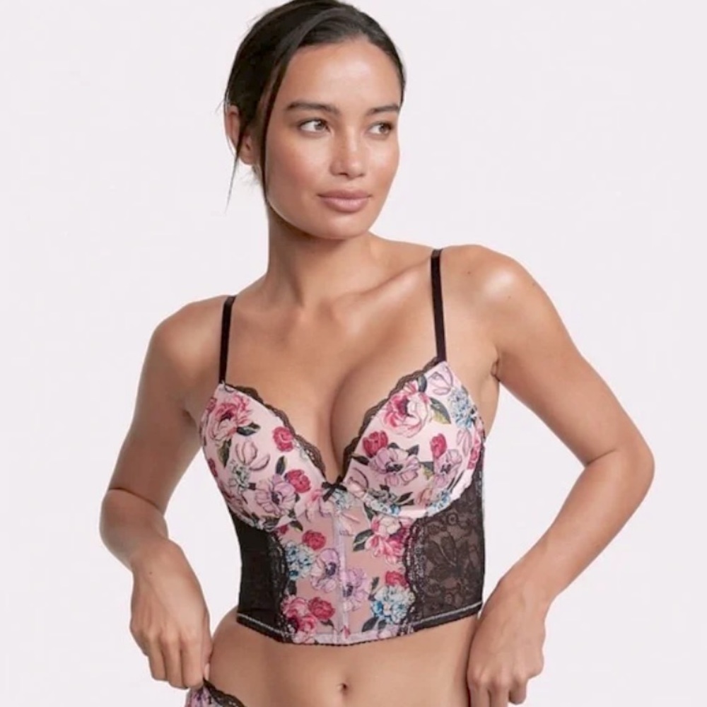Victoria’s secret Rose Embroidery Purest Pink Floral Bra Top Corset